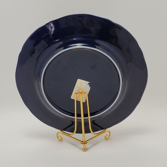 Oro De Ley Cobalt Blue 18k Gold Ceramic Plate La Cibeles Madrid 8 Inches - Picture 2 of 11